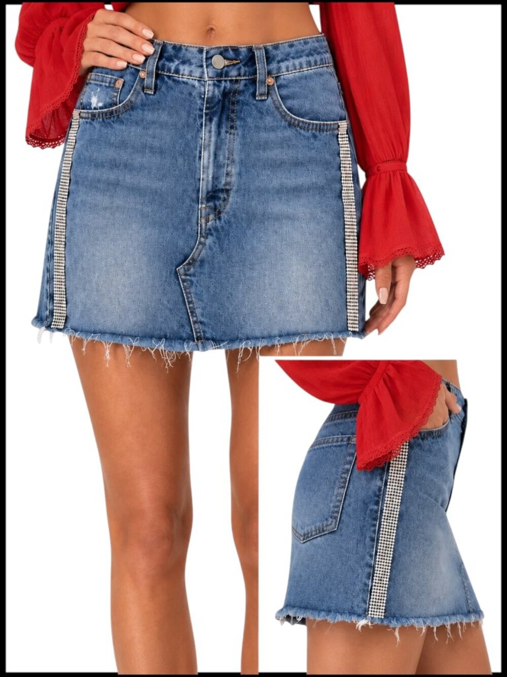 Levi’s Blue Denim Mini Skirt Rhinestone Embellished Size 26